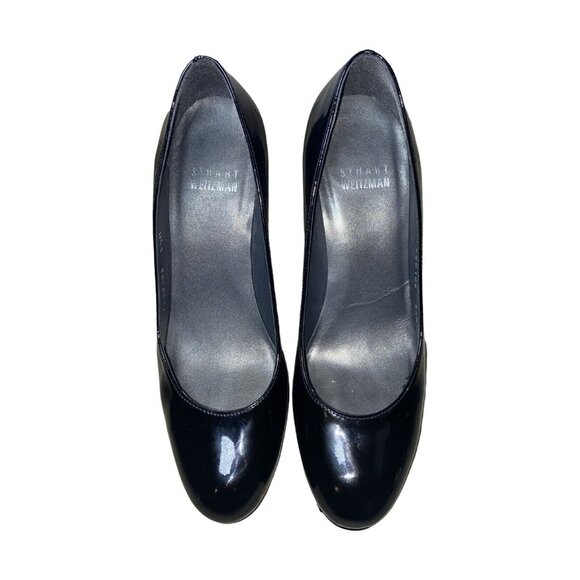 Stuart Weitzman Black Patent Leather Round Toe Pumps Heels Size 5.5 - Picture 2 of 12